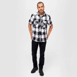 Brandit Half Sleeve Check Shirt White/Black -Condo Clothing Shop 4032 46 Brandit Half Sleeve Check Shirt WhiteBlack 07